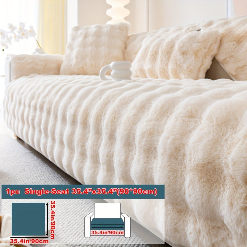 1pc Faux Rabbit Plush Sofa Cover, Winter Warm Thickened Plush Soft Sofa Cover, Pet Favorite, Dog Friendly Sofa Cover, Cushion Protection Cover, Anti Slip Sofa Furniture Protection Cover, Bedroom, Office, And Living Room Decoration Local Warehouse