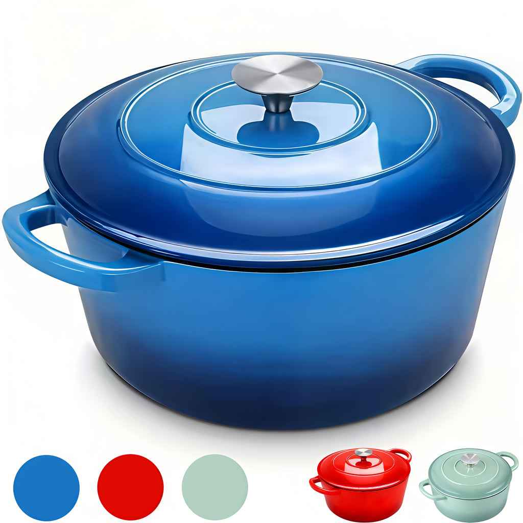 Cast Iron Dutch Oven Pot, Enameled Pot with a Lid, Ideal for Braising, Roasting, Baking, Soups, Stews - Home & Professional Kitchens, Heavy-Duty & Nonstick, Oven Safe Up to 500° F, Dual Handles, Works On All Stovetops-Enamel Pot