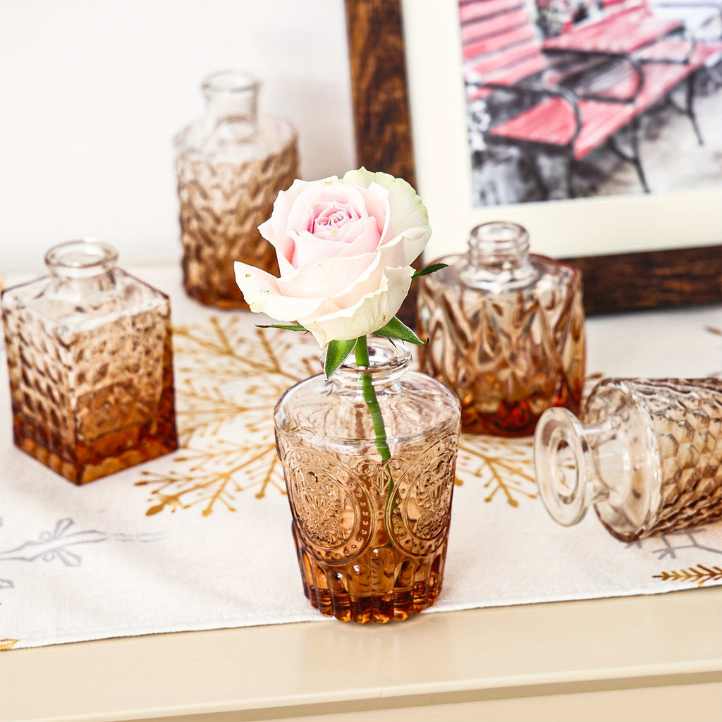 Amber Glass Bud Vases Set of 36, Small Mixed Size Flower Vases with Vintage Look for Rustic Wedding Centerpieces, Holiday Tables and Home Decor