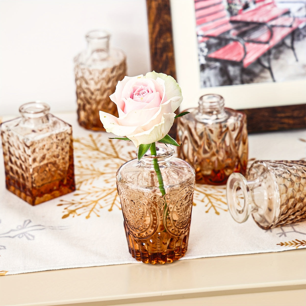 36 Amber Glass Bud Vase Set, Multiple Sizes, Small Vases For Flowers, Vases For Centerpieces Mini Flower Vases In Bulk For Rustic Wedding Decorations Vintage Look Home Table Decor, For Halloween And Christmas
