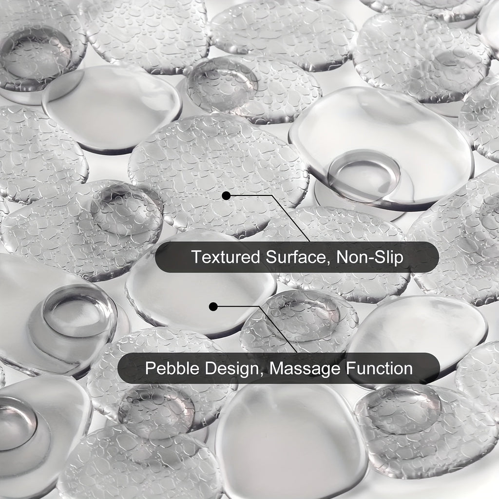 Bathtub Non-Slip Mat 13.8 X 26.8 Inches, Pebble Textured Strong Suction Cup Bath Mat, Double-Sided Anti-Slip Odorless Soft PVC Shower Mat, Small Tub Safety Anti-Fall Mat for Elderly Bathroom Renovation Labor Day Home Upgrade