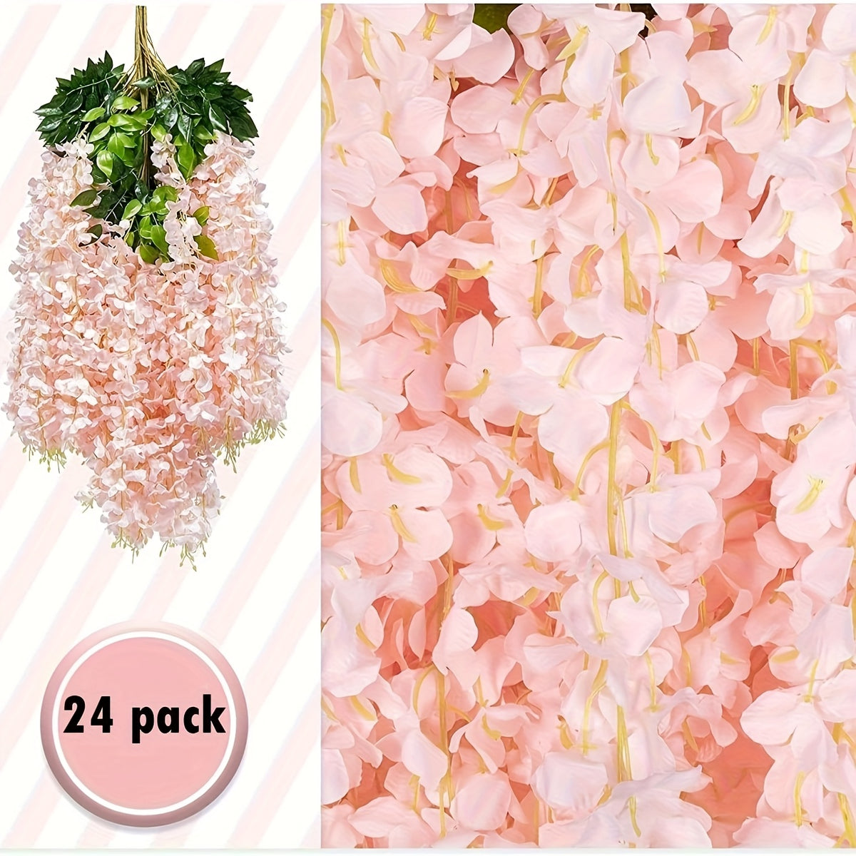 ULTROSOKE 24pcs Artificial Wisteria Hanging Flowers, Wisteria Artificial Flower Fake Wisteria Vine Ratta Long Hanging Bush Garland Flowers String Decorate Home Party Wedding Decor