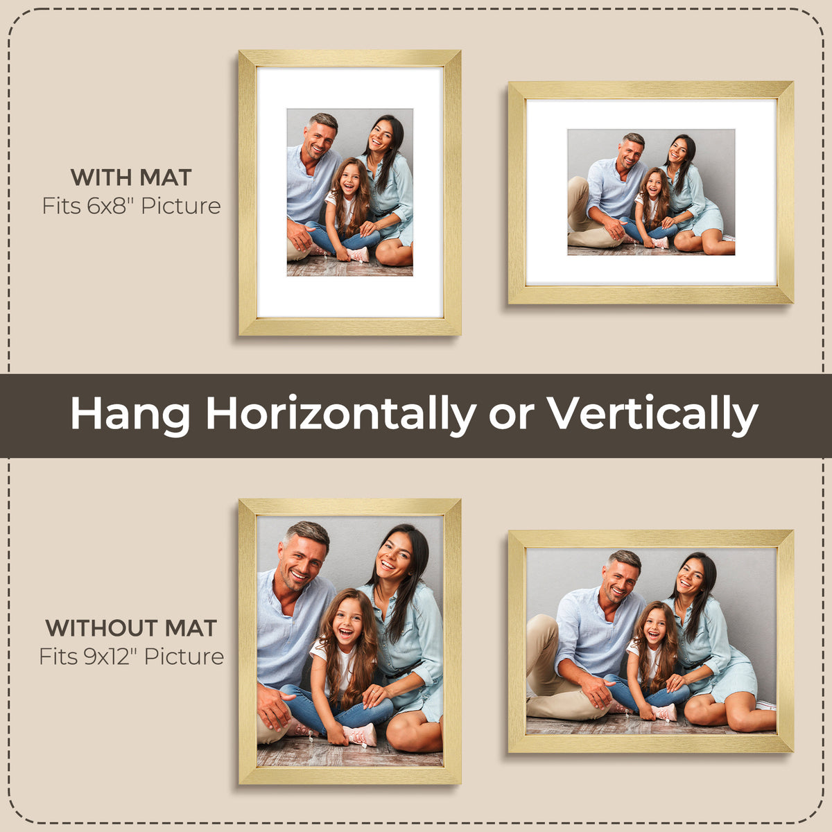 6 Packs 6x8/8x10/9x12/11x14/16x20 Picture Frames Set, Engineered Wood Gallery Wall Frame Set with Plexiglass - Wall Mounting or Tabletop Display