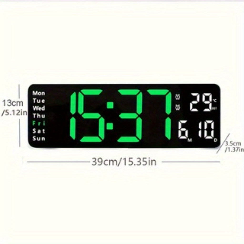 1pc 16inch Smart Digital Wall Clock - Large Color LED Display, Auto 10-Level Brightness, 12/ 24H Time, Temperature/ Humidity Monitor, Dual Alarm with Snooze, USB Powered, Perfect for Living Room/ Office/ Bedroom(Includes Remote Control)