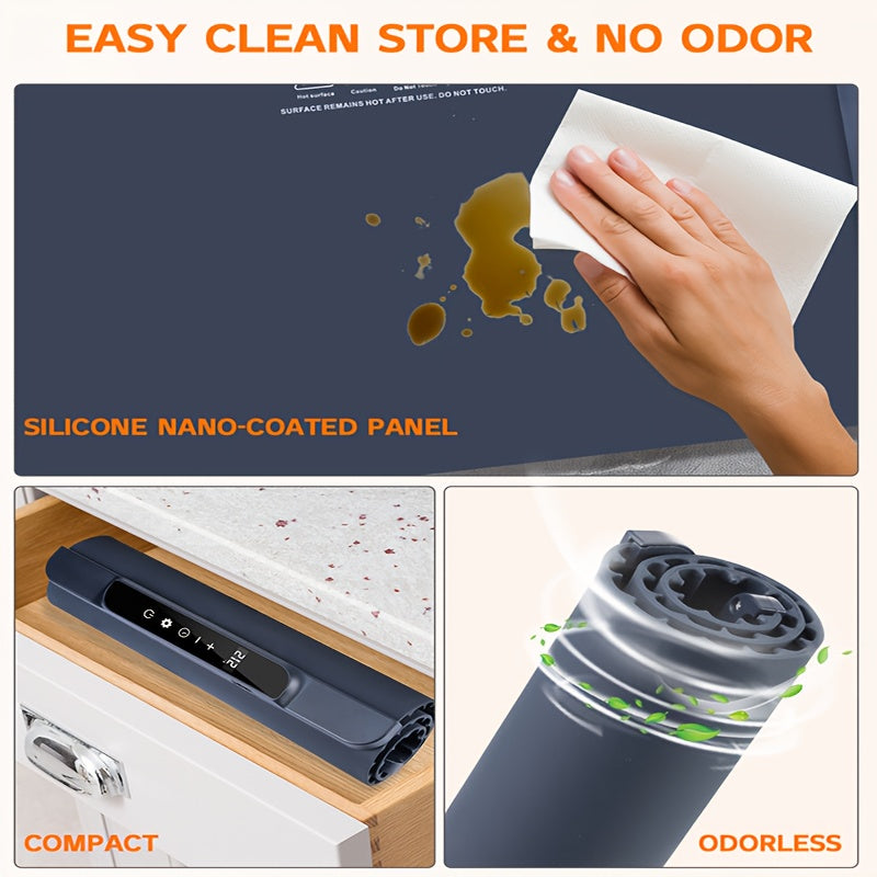 Food Warming Pad, Made Of Silicone, with 3 Temperature Levels And 6-hour Timing Function, Electric Heating Pad with Full Surface Rapid Heating Function, Foldable Food Warming Tray for Buffet Party Kitchen Countertop