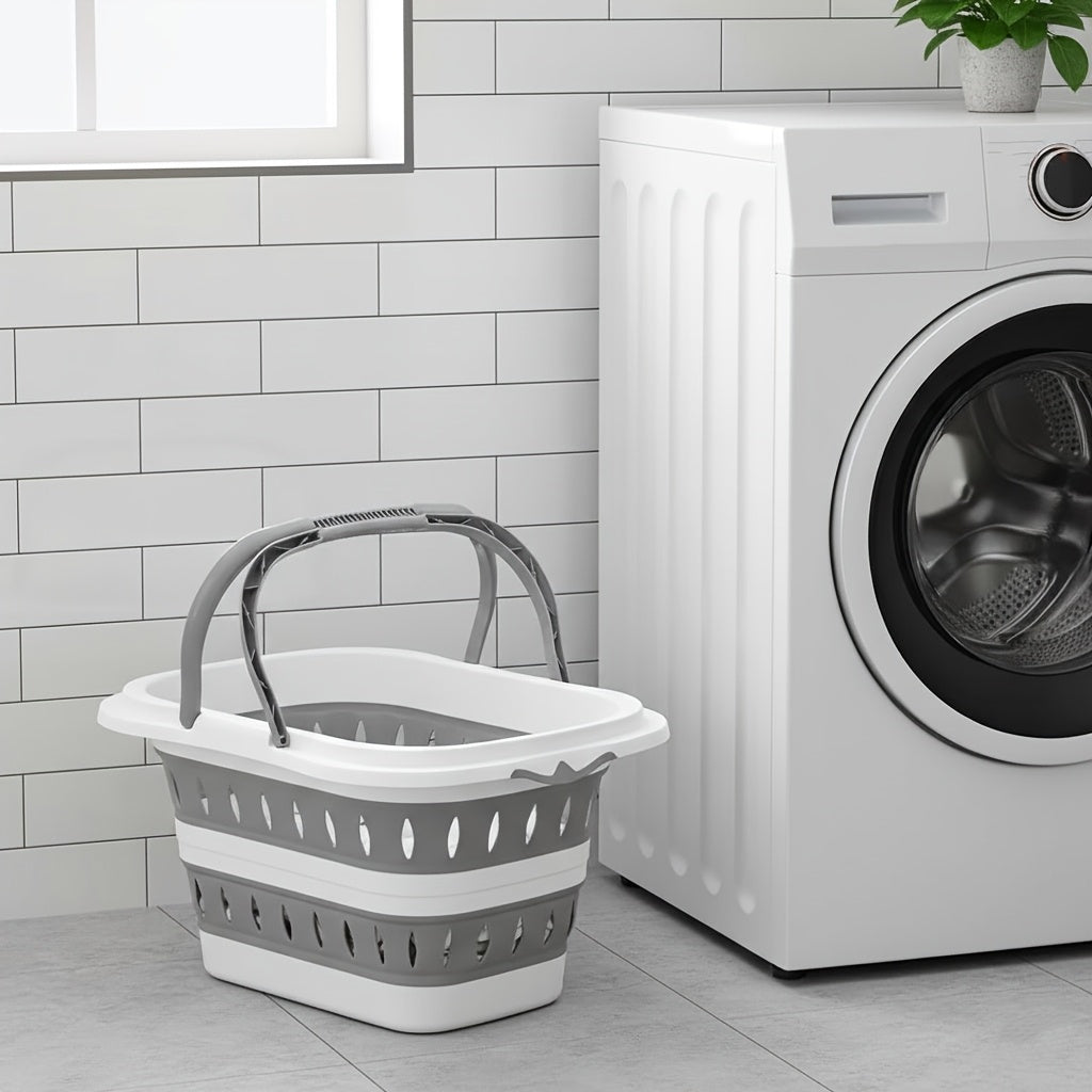 Foldable Plastic Laundry Basket with Handles, Collapsible Laundry Hamper, Space-Saving Dirty Clothes Storage Organizer Bin, Portable Storage Basket for Bedroom Closet Bathroom, College Dorm Room Essentials, Apartment Must-Haves, Laundry Baskets