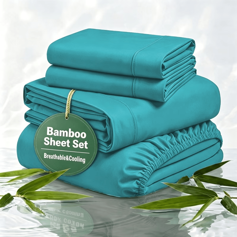 4pcs Bamboo Fiber Sheet Set, 2200 Thread Count Silver Ion Sheet Set, Suitable for Heat-Sensitive Individuals, Cool, Soft And Breathable, 16-18 Inch Deep Pocket Sheets, Suitable for Hotels, Hospitals, Schools, Dormitories, Local Warehouses