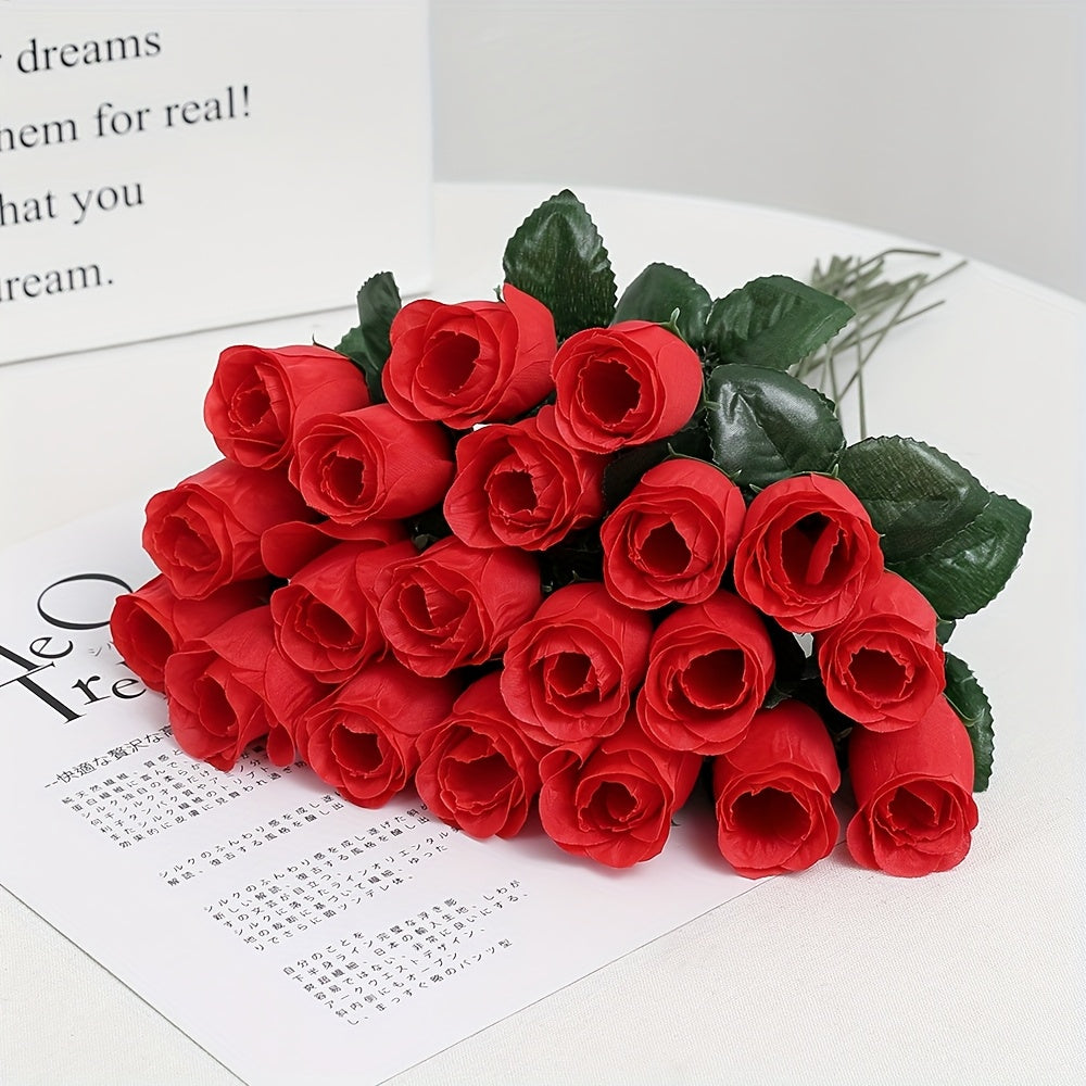Artificial Plastic Rose Flowers, 32-Piece Mixed Color Set with 8 Red White Yellow and Blue Roses Each for Porch, Balcony, Courtyard and Indoor Decor