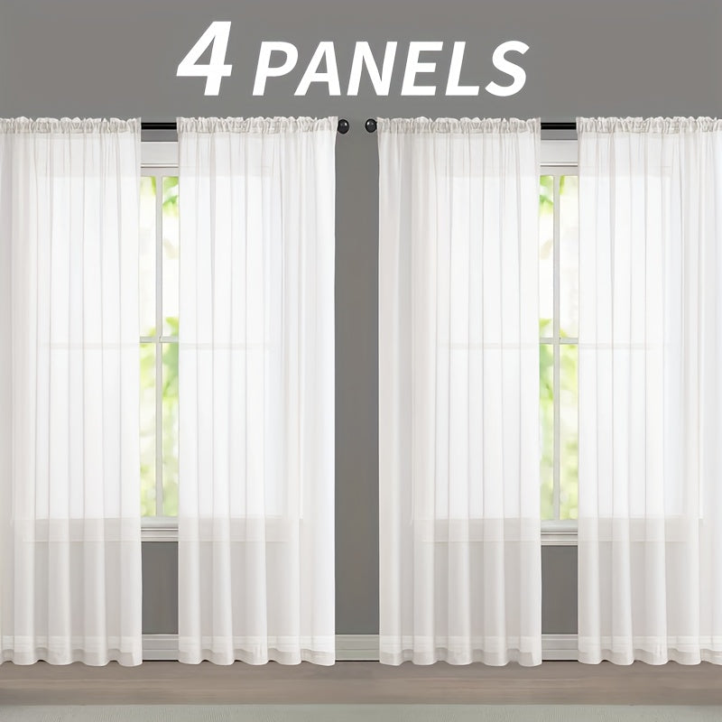 4pcs Set Of Transparent Gauze Curtains, Hanging From The Top Through A Pole, Natural Filtering, Dreamy And Hazy, Beautifying The Room Decoration Windows, Suitable for Living Rooms, Bedrooms, Study Rooms, Dining Rooms, Balconies, Dressing Rooms