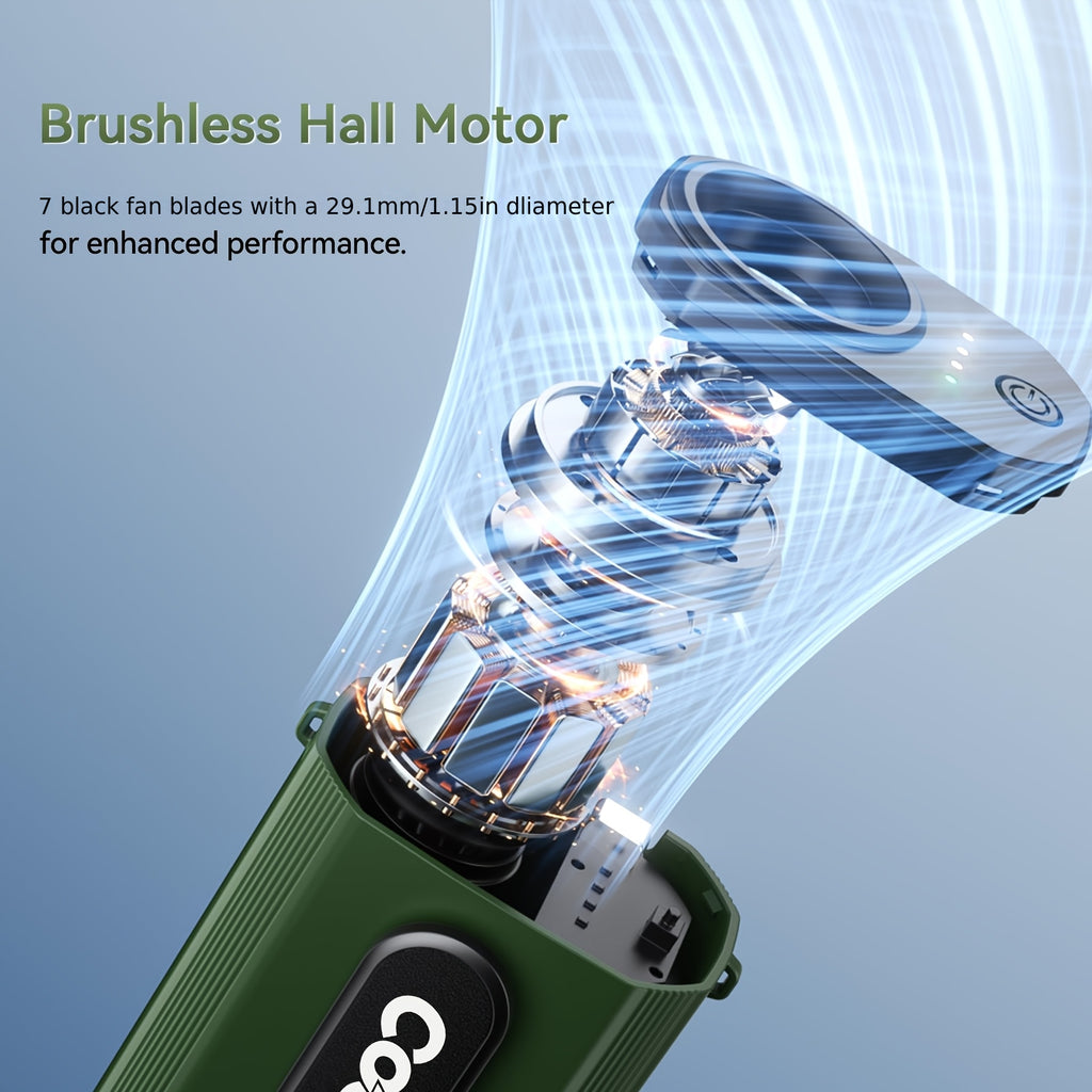 Neck-hanging Portable Waist Fan, Featuring an 18000RPM Powerful Brushless Motor, Four-speed Wind Adjustment, and a 5000mAh High-capacity Long-lasting Battery. Equipped with an LED Power Indicator, It Is Suitable for Outdoor Work, Camping