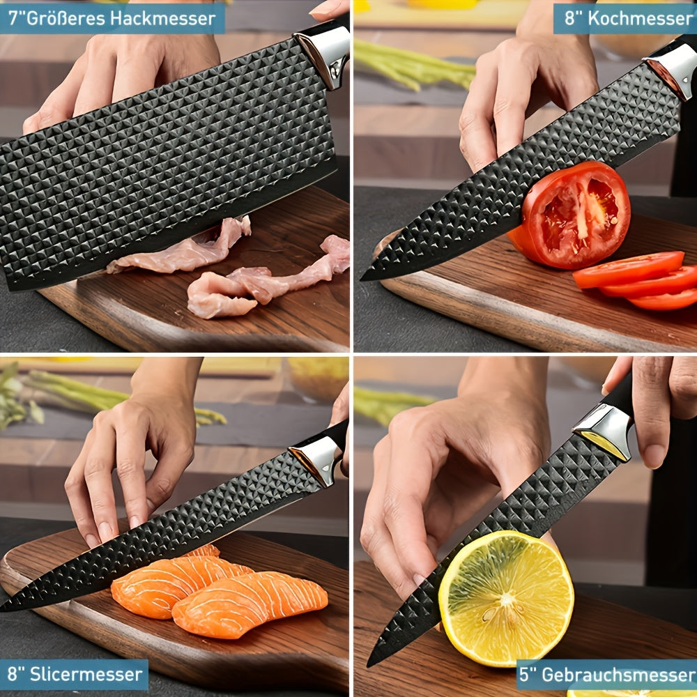 Professional 6/7pcs Cooking Utensil Set, Practical Knife, Peeler, And Scissors Made Of High-carbon Stainless Steel With Ultra-sharp Edges And Non-stick Ergonomic Wooden Handles. Chef'S Knife Set, Suitable For Family Travel, Vegetable, Meat