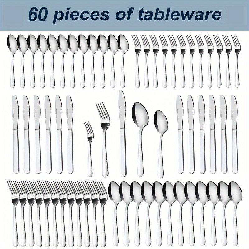 60/90pcs Stainless Steel Silverware Suitable for Multiple People to Use, Steak Knife, Salad Fork, Dessert Spoons, Cutlery Set with Gift Box, Kitchen Accessories, Home Outdoor, Wedding Camping Stuff, Halloween Party Gift, Dishwasher Safe