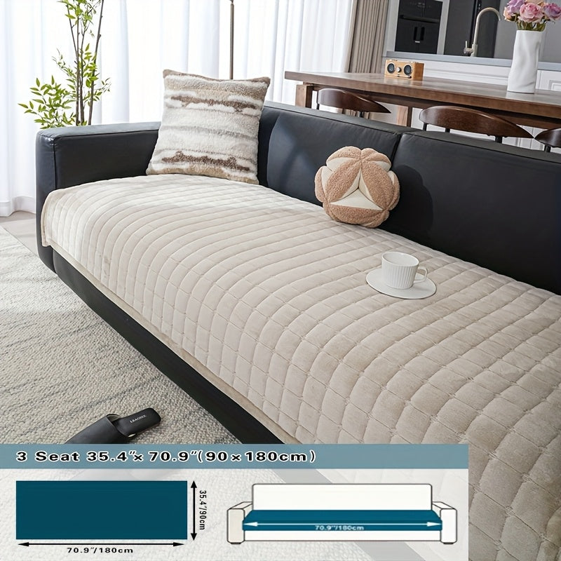 1pc Bohemian Style Soft Flannel Sofa Cushion Cover Non-Slip Machine Washable Solid Color Fit For 2/3/4-Seater Couches, Living Room Bedroom Office Home Decor, Cushion Covers For Couch, Bedroom Comfort Accessory, Plush Texture Design, Easycare Material