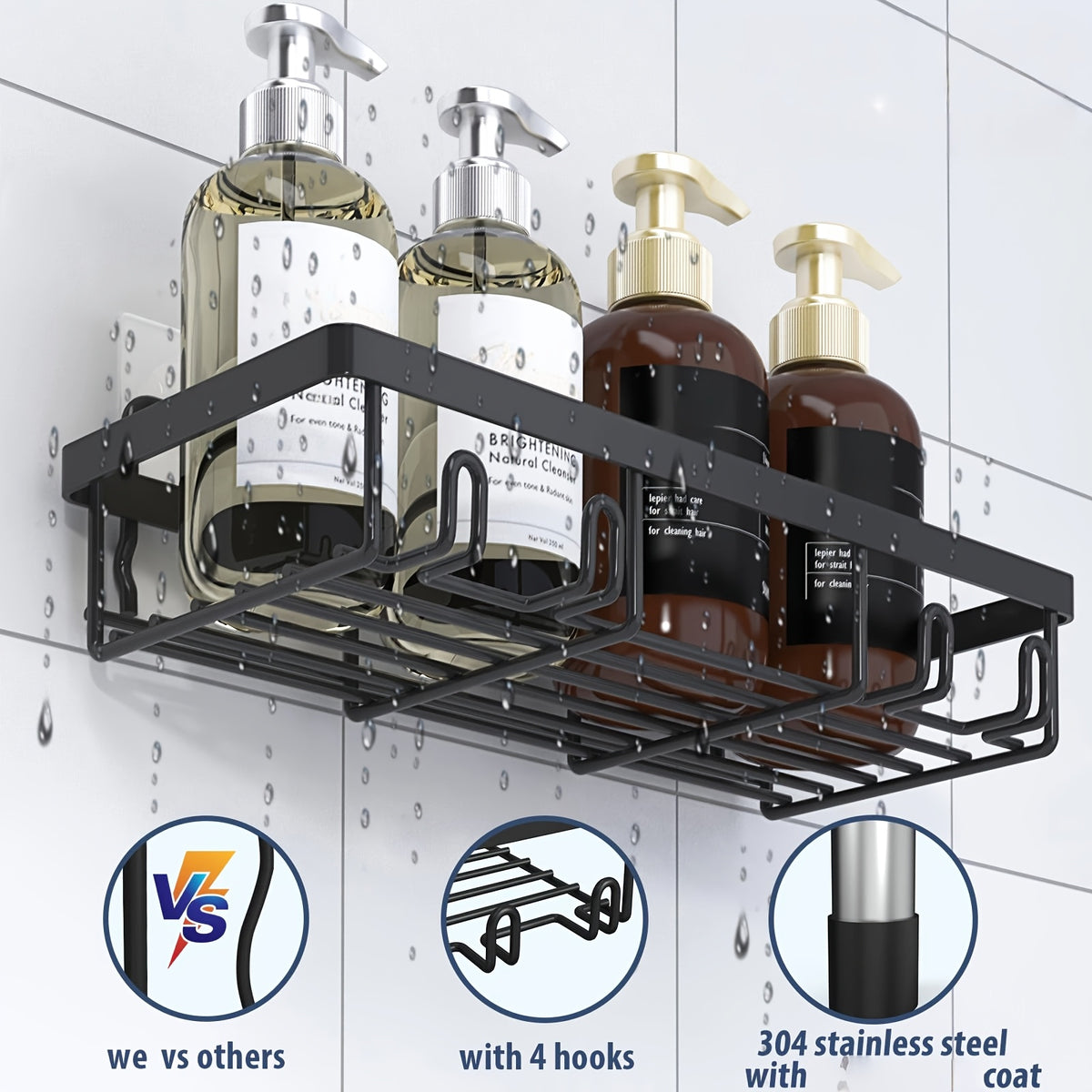 Shower Caddy, 5 Pack Shower Organizer Rack for Inside Shower, Self Adhesived Shower Shelf Large Capacity Rustproof Stainless Steel Bathroom Wall Storage Shower Basket, Random Color Properties to Choose, Shower Caddies