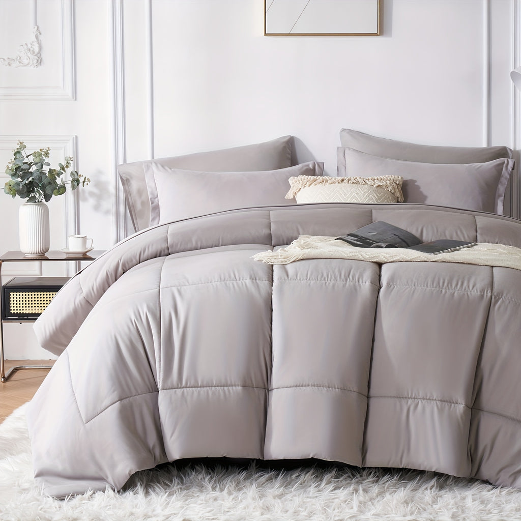 5/7pcs Luxurious Checkered Comforter Sets Queen-Breathable Comforter-Ultra-Soft Fluffy Fiber Filling, Warmth For All Seasons-Bed In A Bag With Comforter, Flat Sheet, Fitted Sheet, Pillowcases, And Pillowshams, Thick Comforter Set, Family Gift Set