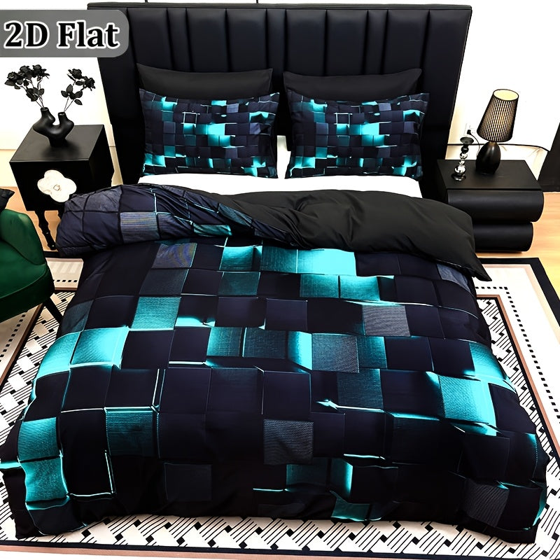 2D Flat 3pcs Cool Technology Digital Printing Material Quilt Cover Set Four Seasons Product, Red And Blue, Four Sizes (Twin, Full, Queen, King) (1pc Quilt Cover And 1/2pcs Pillowcases, Without Filling)