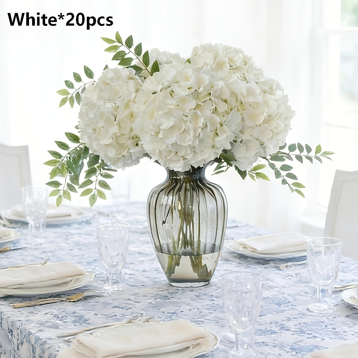20/40 Blue White Hydrangea Artificial Flowers, 16.2 Inches Outdoor Silky Hydrangea Artificial Flowers, Suitable for Outdoor Weddings, Garden Decorations, Exhibition Decorations, Home Parties, And Christmas Decorations.