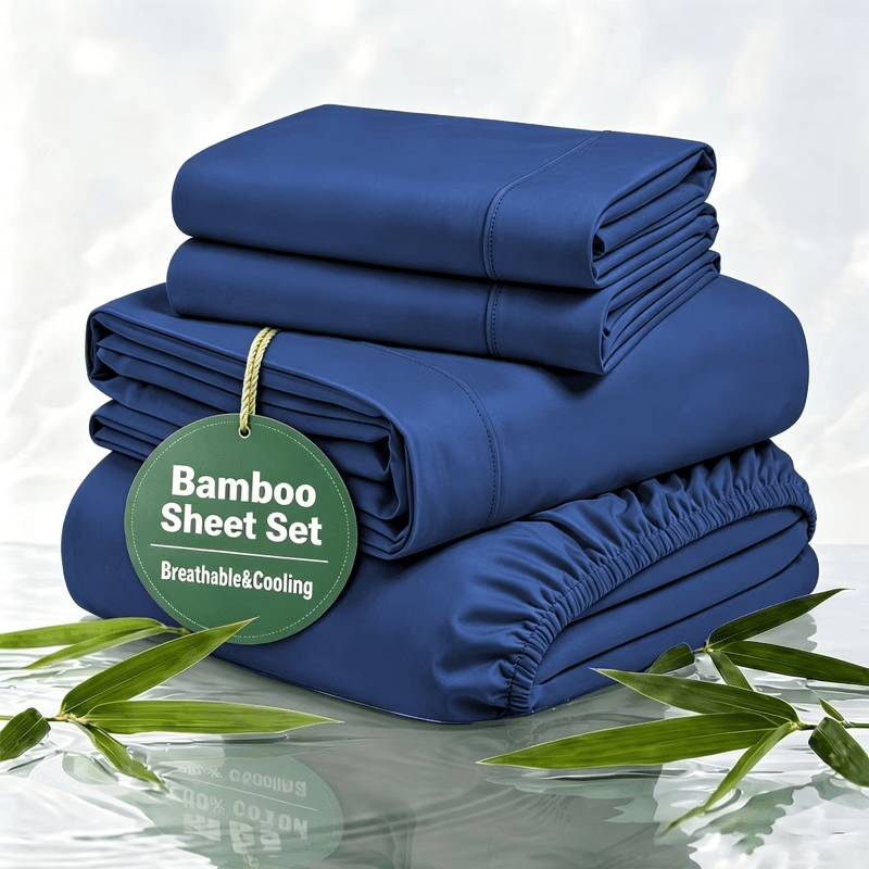 4pcs Bamboo Fiber Sheet Set, 2200 Thread Count Silver Ion Sheet Set, Suitable for Heat-Sensitive Individuals, Cool, Soft And Breathable, 16-18 Inch Deep Pocket Sheets, Suitable for Hotels, Hospitals, Schools, Dormitories, Local Warehouses