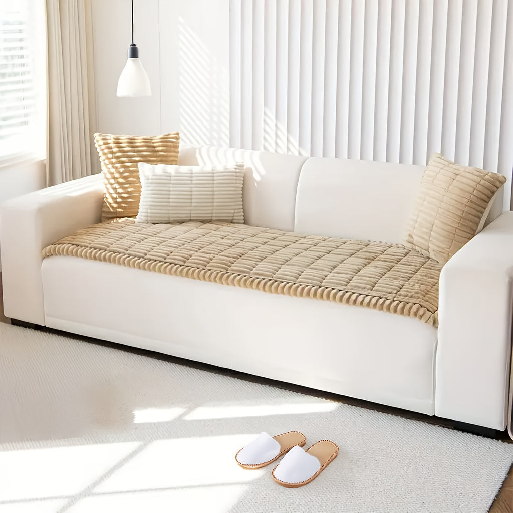 1pc Modern Corduroy Soft Couch Cover Washable, Non Slip Durable Plush Sofa Covers for 2/3/4 Cushion Couch Sofa L Sharped Sofa Slipcover, Thickened Cozy Furniture Protector Bedside Mat, Warm Sitting Pad for Any Seasons, Christmas Home Decor