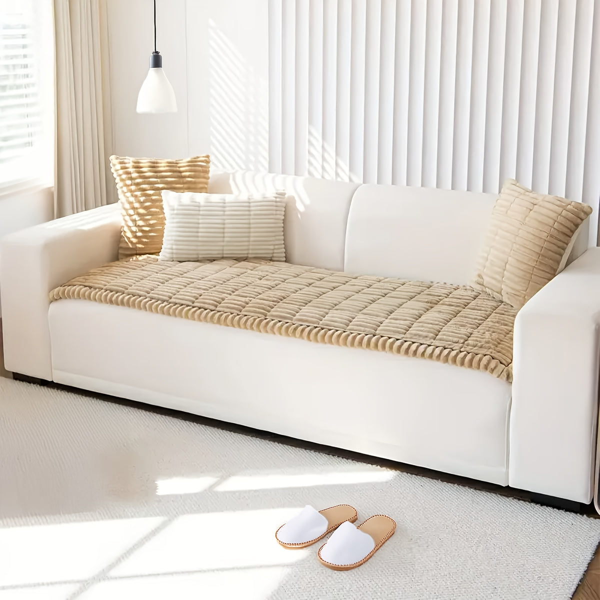 1pc Modern Corduroy Soft Couch Cover Washable, Non Slip Durable Plush Sofa Covers for 2/3/4 Cushion Couch Sofa L Sharped Sofa Slipcover, Thickened Cozy Furniture Protector Bedside Mat, Warm Sitting Pad for Any Seasons, Christmas Home Decor