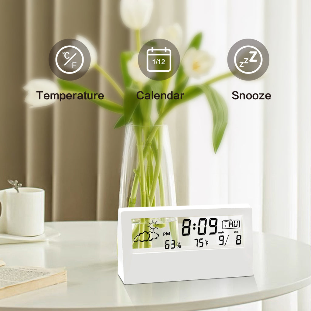 Transparent Desk Clock, Digital Alarm Clock, Reloj Despertador Digital, Transparent Modern Design, Temperature, Humidity, Snooze, Aesthetic Home Decor, Office Decor, Battery Operated Desk Clock for Office, Living Room, Bedroom, Shelf Etc