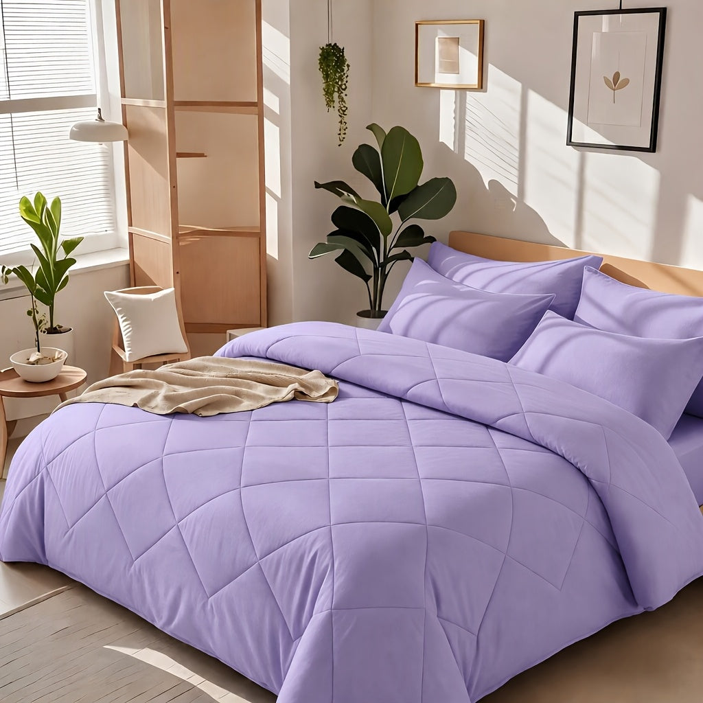 2/3pcs Solid Color Rhombus Grid Queen/King Size Bedding Set Soft, Comfortable, Fluffy Microfiber Filling Lightweight Breathable Fabric Easy Care All Season Use Includes Comforter Pillowcases Luxury Quality