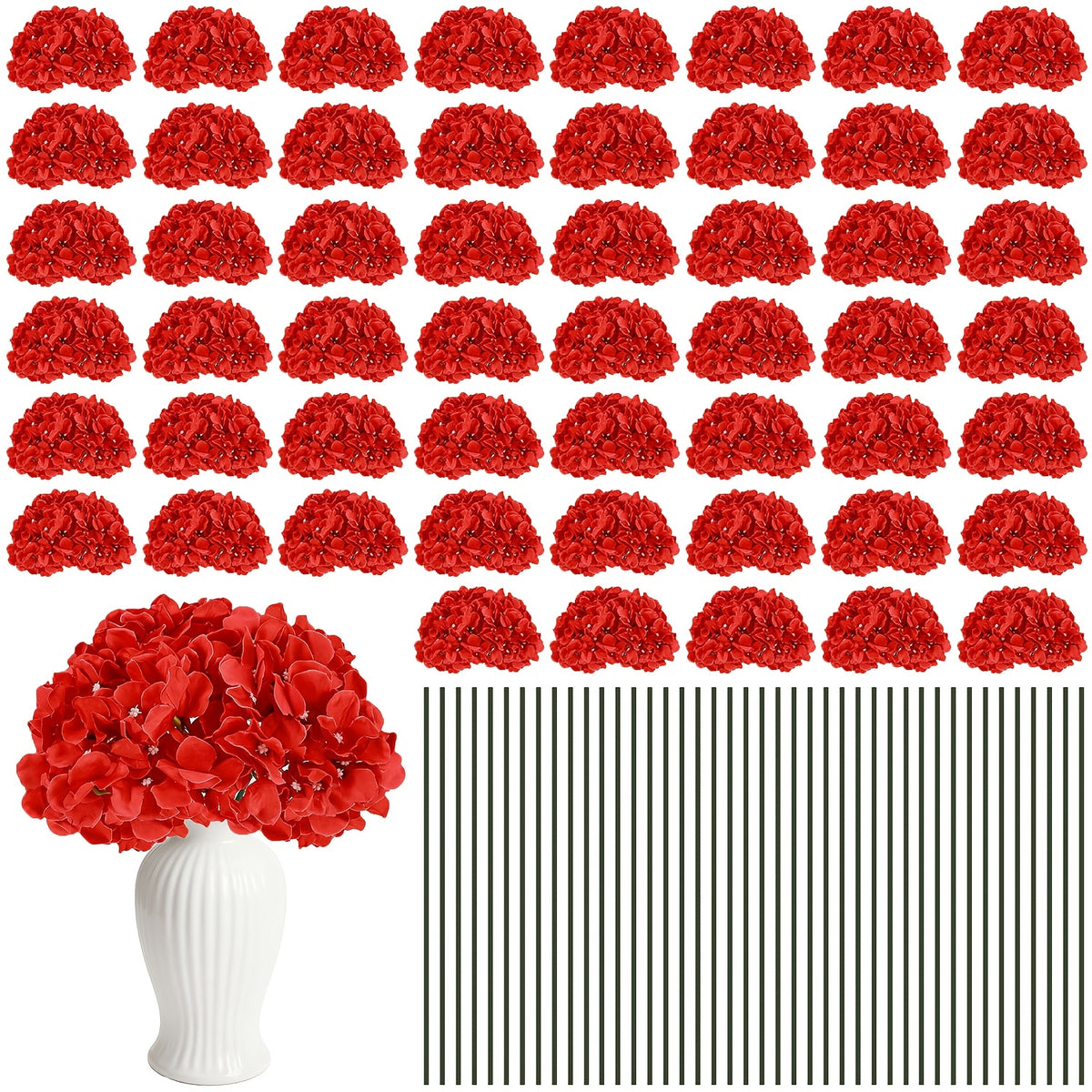 Set of 24 Synthetic Hydrangea Blooms with Stems, Ideal for Wedding Decorations, Home Parties, Baby Showers, And Store Displays. These Floral Arrangements Are Long-Lasting And Can Be Reused, Available in White, Orange, Blue, Dreamy Purple, Champagne