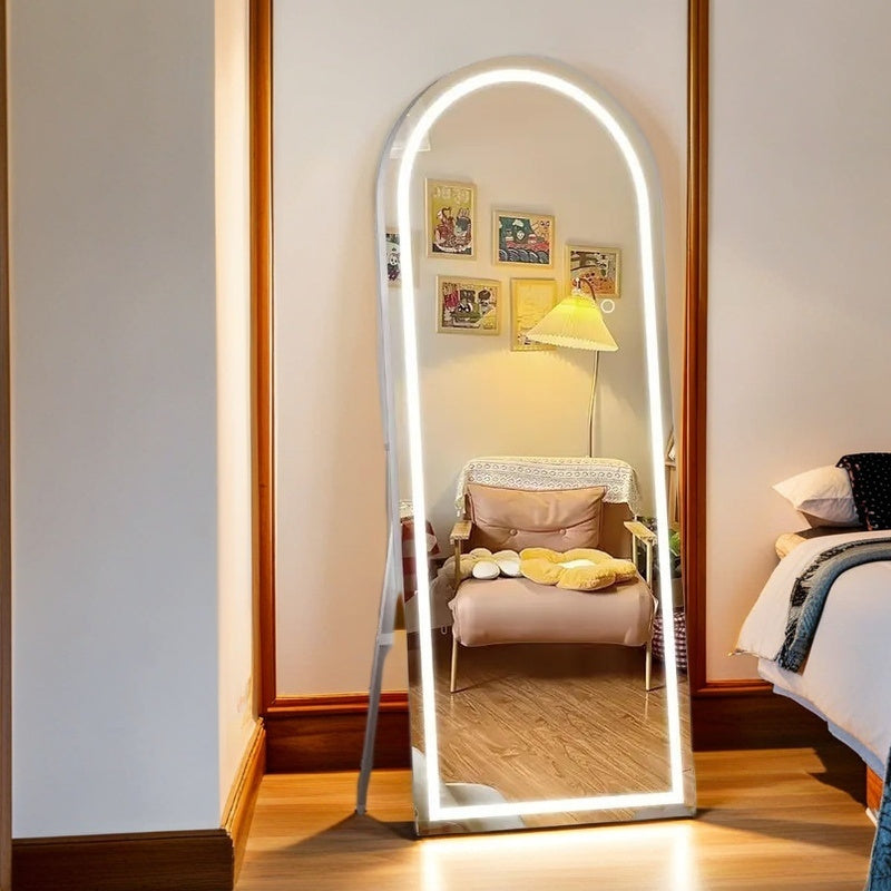 Aluminum Frame Full Length Mirror, Arched or Rectangular Dressing Mirror with LED and Unlighted Size Options for Bedroom and Living Room Decor