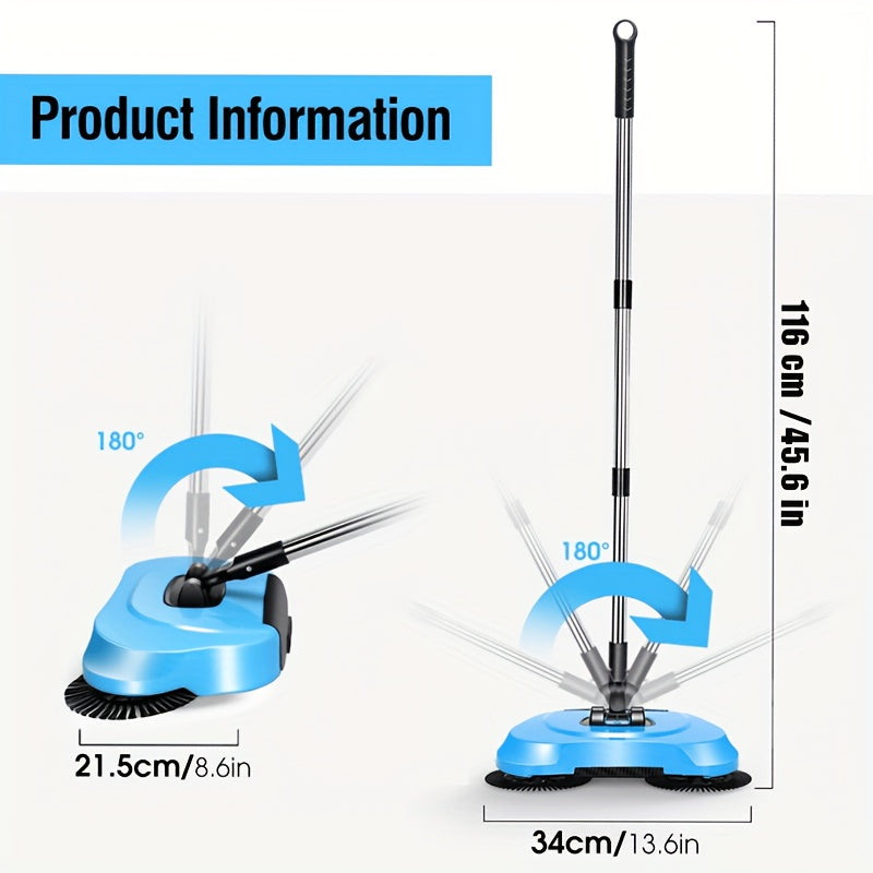 3-in-1 Hand Push Broom, Multifunctional Cleaning Tool Sweep Mop, Long Handle Push Broom with Auto Spiral Deep Clean System, Easy Cleaning Close Fit to The Floor, Ideal for Hardwood, Ceramic, Tiles, Kitchen, Home, Office, Cleaning Supplies