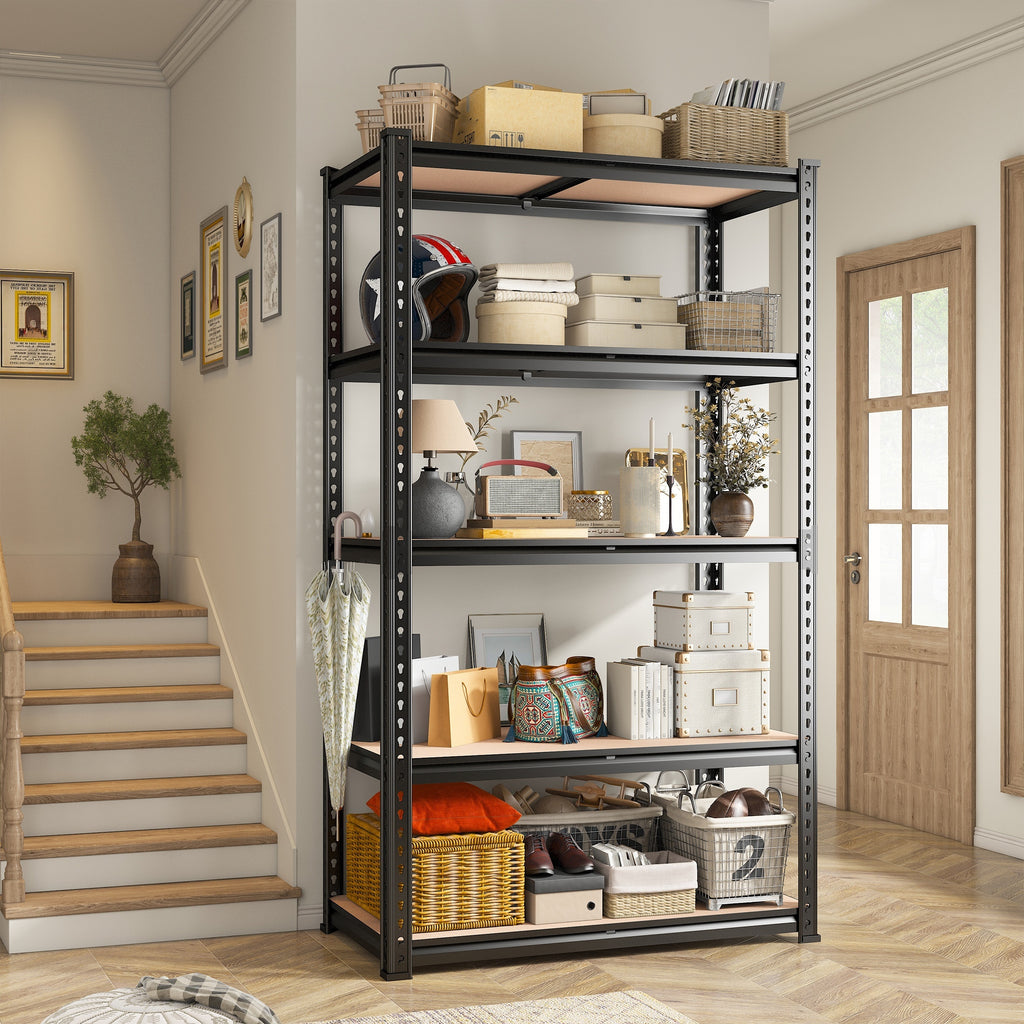 2000LBS Garage Shelving Storage Shelves Heavy Duty Shelving 5 Tier Metal Shelving Units For Garage Shelves 72"H X35.5"W X 15.8"D, Adjustable Metal Shelving Unit For Garage Shelves Utility Rack Shelf For Basement Pantry Closet Shelves, Black, Utility Shelv