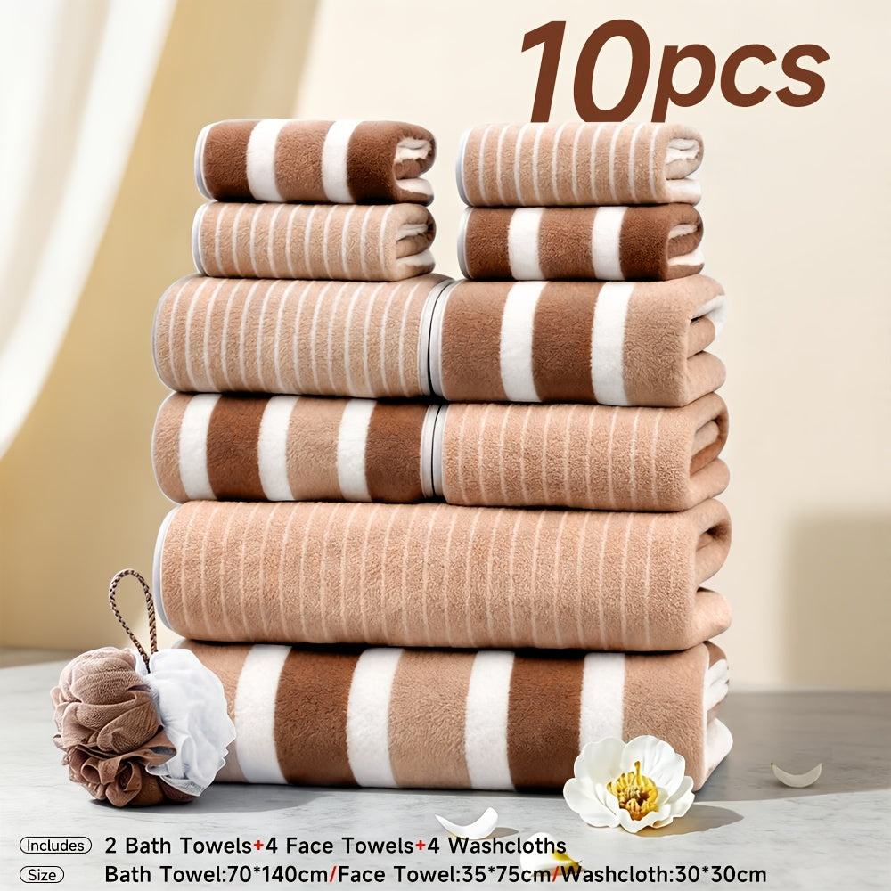 10pcs/3pcs/1pc Towel Set, No Hair Loss, Super Water Absorption, Ultra-Soft Microfiber Beach Towels for Adults, Super Soft Five-star Hotel Standard Two-color Striped Interval Bath Towel Combination(11.81x11.81inch, 13.78x29.53inch, 27.56x55.12inch)