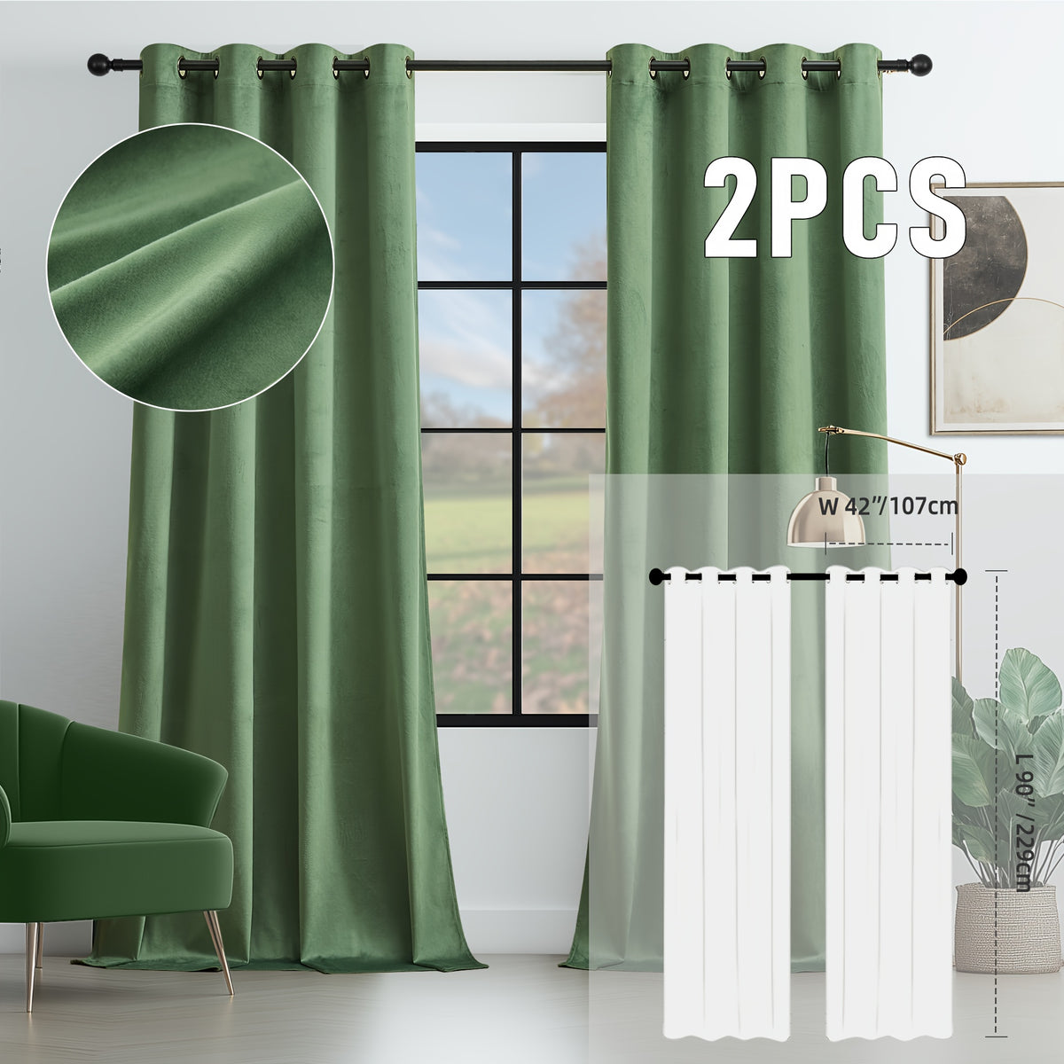 2pcs Velvet Room Darkening Curtains | Vintage Soundproof and Thermal Insulated, Elegant Soft Velvet Grommet Top Curtains for Living Room and Bedroom, Unlined, Solid Color, Fashionable Valentine'S Day Décor