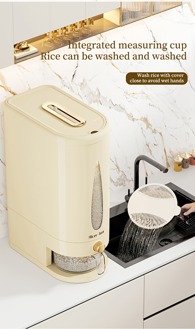 11/22 Pound Large Capacity Press Type Measuring Cup Rice Dispenser | Large Capacity Moisture-proof Sealed Rice Storage Box | Moisture-proof And Insect Proof Design for Rice, Coffee Beans, Legumes, Flour, And Pet Food | Kitchen Utensil Cabinet