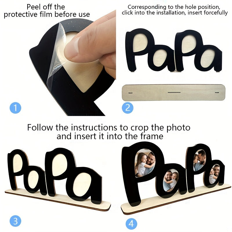 1pc "PaPa" Wooden Photo Frame - Circular Classic Design, Horizontal Desktop Display, Durable Wood Material, Sentimental Gift for Dad, Husband, Grandfather - Home Decor & Birthday Present