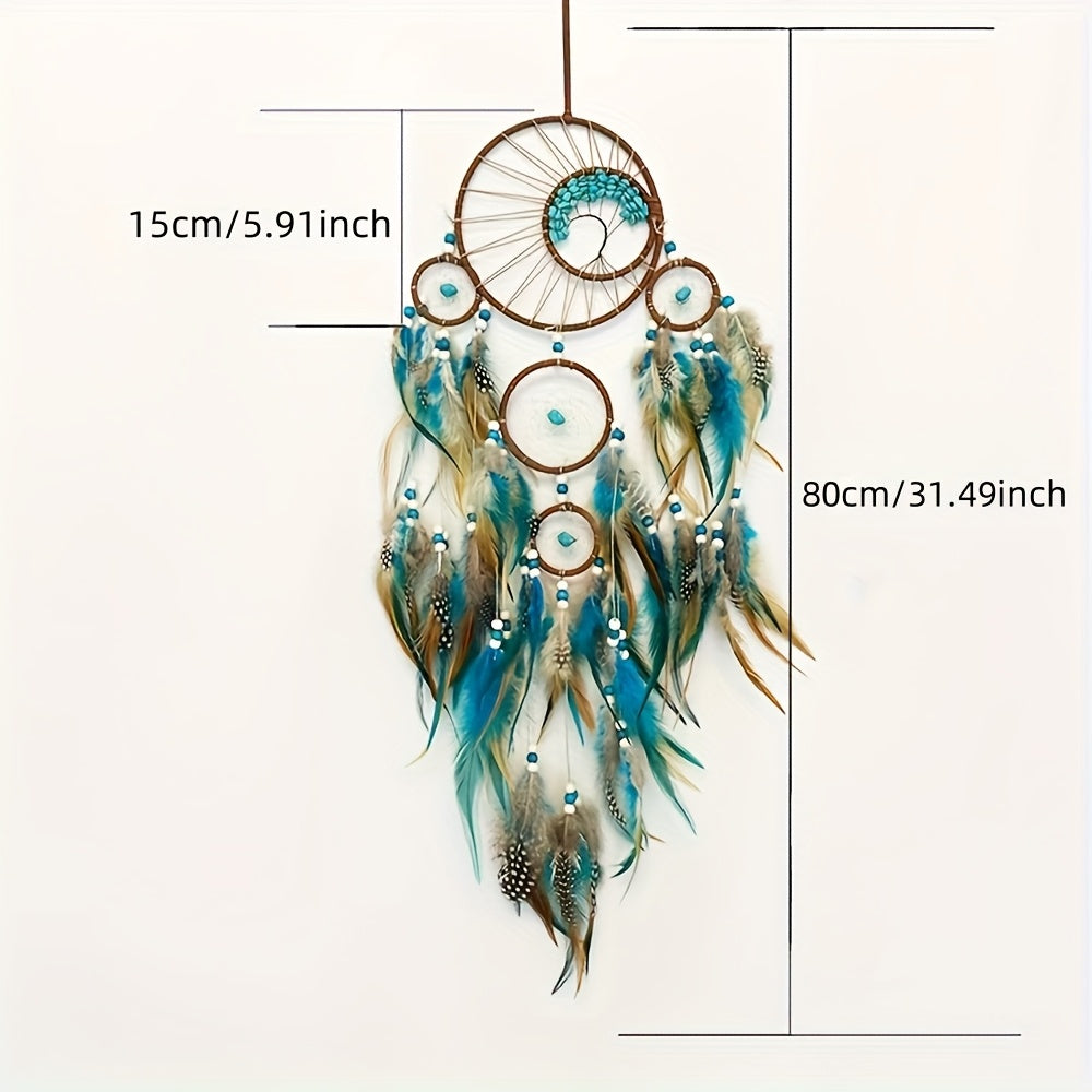Bohemian Dream Catcher Pendant with Feathers - Natural Elements Door Hanging Decor for Bedroom, No Electricity Needed, Unique Birthday Gift for Girls & Women
