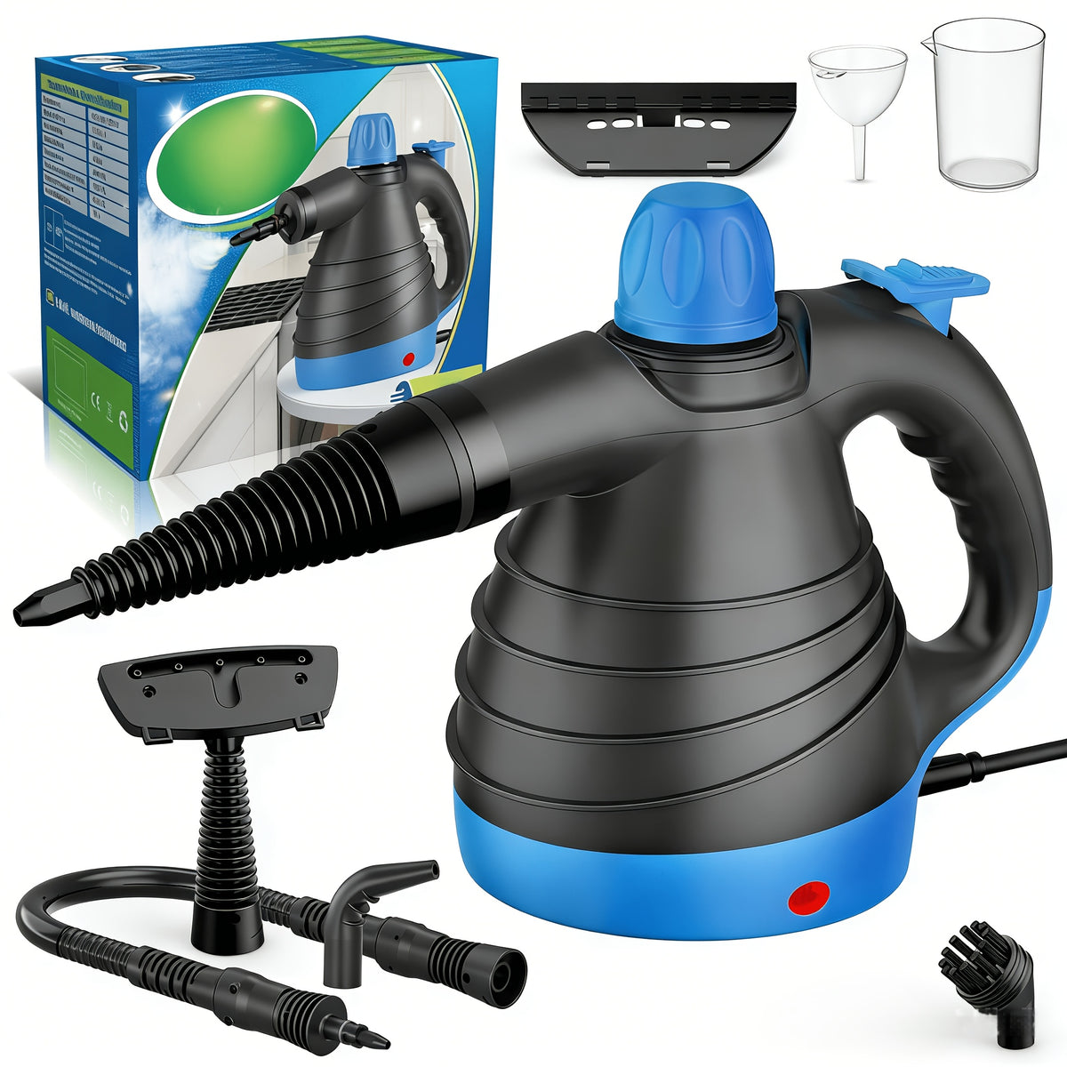 1pc 1050W Handheld Steam Cleaner | 12 Brush Heads, Fast Heat-Up, Chemical Free, Lightweight & Portable, Large 11.83oz Water Tank, Metal & Plastic, Plug, Safety Lock for Home, Car, Floor, Furniture