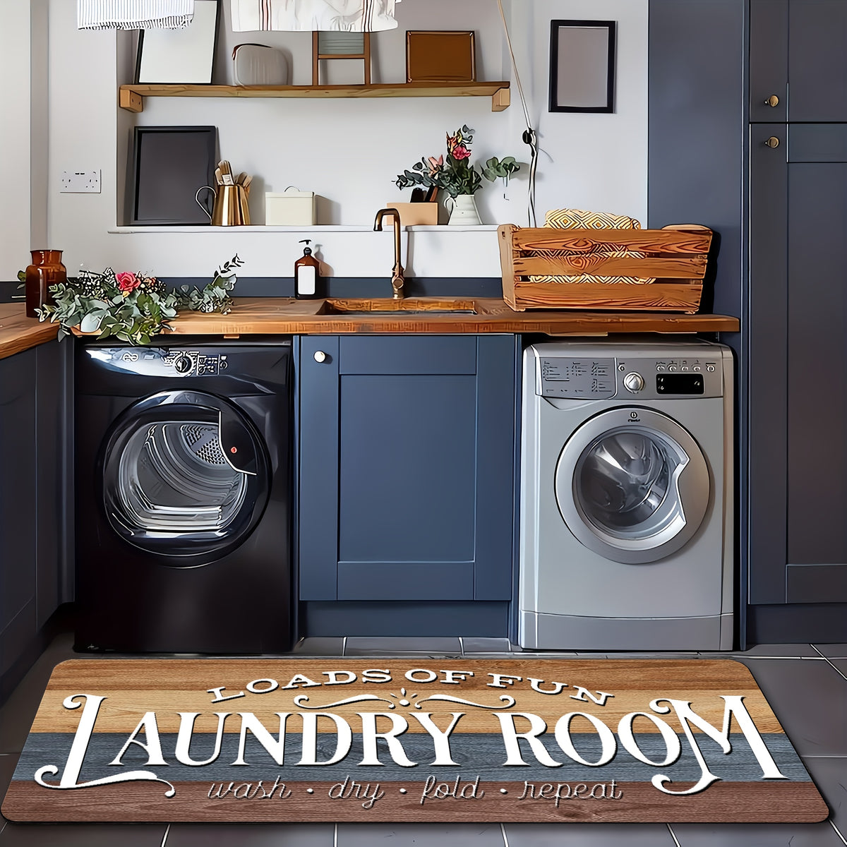 Non-slip Laundry Room Runner Rug, Washable Farmhouse Retro Mat, Home Decor Floor Mat, Laundry Rug for Kitchen, Bathroom Rug, Home Decor, Laundry Room Accessories, Valentine's Day Gift