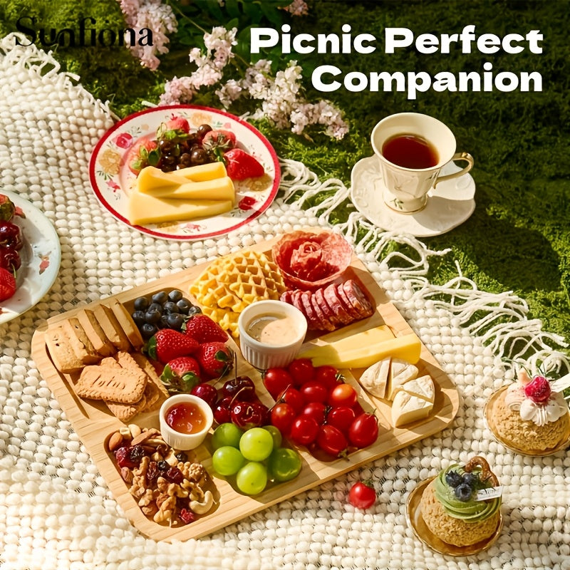 1pc Bamboo Cheese Tray with Transparent Acrylic Lid - Portable Deli Platter for Camping, Parties, Restaurants | Serving Tray for Holiday Appetizers, Charcuterie & Snacks, Party Snack Organizer, Secure Snapon Lid