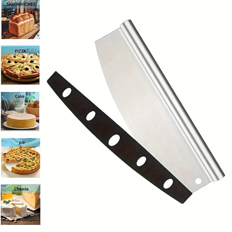 1 Stainless Steel Pizza Cutter, Cheese Slicing, Cheese, Cake Cutter, Half Moon Curved Pizza Shaker, Pizza Spatula, Dough Cutter, Flour Cutter, Baking Tools, Including Knife Cover