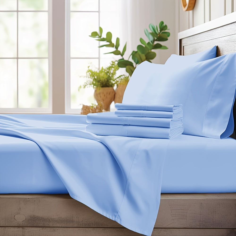 4pcs Bamboo Cooling Bedding - Cooling Bamboo Fiber Fitted Sheet Set, Extra Deep Bamboo Sheet Set- Suitable For Hot Sleepers, Kids, Children Pillowcases, Flat Sheet And Fitted Sheet - A Perfect Gift For Family, Queen And King Sizes, Next Day Delivery