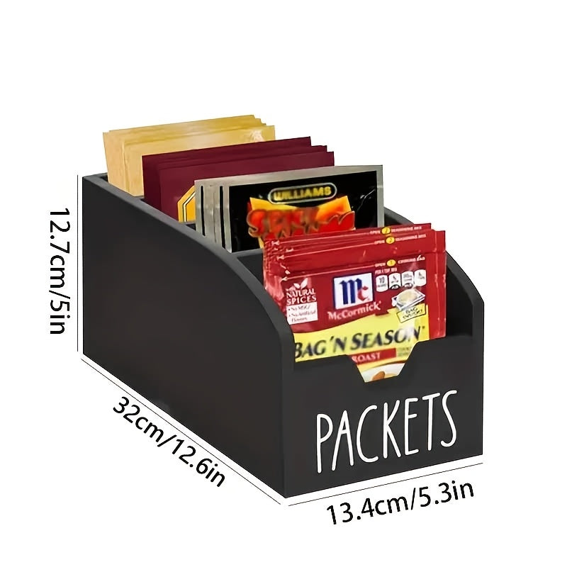 Divided Wooden Spice Box, Vintage Rustic Packet Organizer in Black or Brown with Single and 2-Piece Options for Kitchen Counters and Packaged Snacks