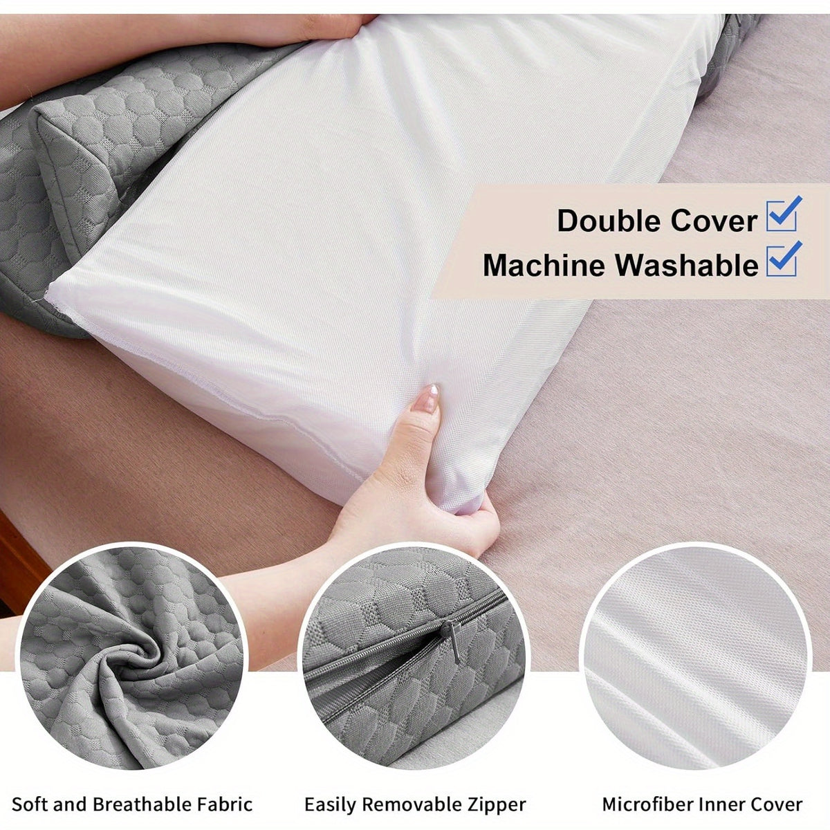 Bed Wedge Pillow - Bed Gap Filler Mattress Wedge Headboard Pillow Close The Gap 0-7" Between Your Headboard and Mattress or Wall for Sleeping Backrest Pillow