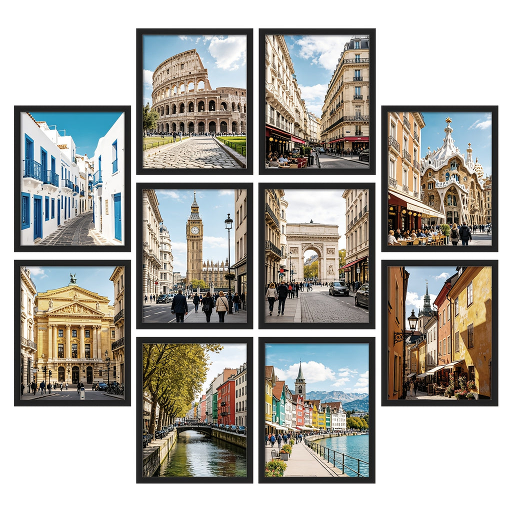 Black 10pcs 11x14 Picture Frame, Display Pictures 8x10 With Mat Or 11x14 Without, Multi Photo Frames Collage For Wall Display, Suitable For Displaying Photos