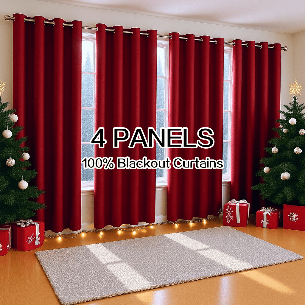 4 Panels 100% Blackout Curtains Heat Insulation Noise Reduction Privacy Protection Thermal Insulated Curtains Soundproof Curtains Light Blocking Curtains Red Curtains Christmas Decorations Partition Curtains Suitable for Living Rooms Bedrooms Balcon