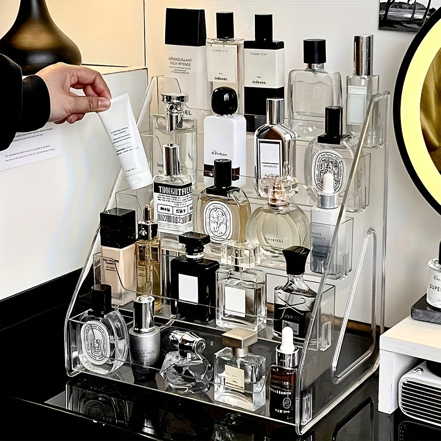 1 Set 5-Tier Clear Acrylic Perfume Storage Box, Multi-Tier Transparent Cosmetic & Skincare Organizer, Compact Countertop Display Shelf for Vanity, Stylish Lightweight Sturdy Perfume Cabinet, Vanity Tray, Home Storage for Beauty Enthusiasts