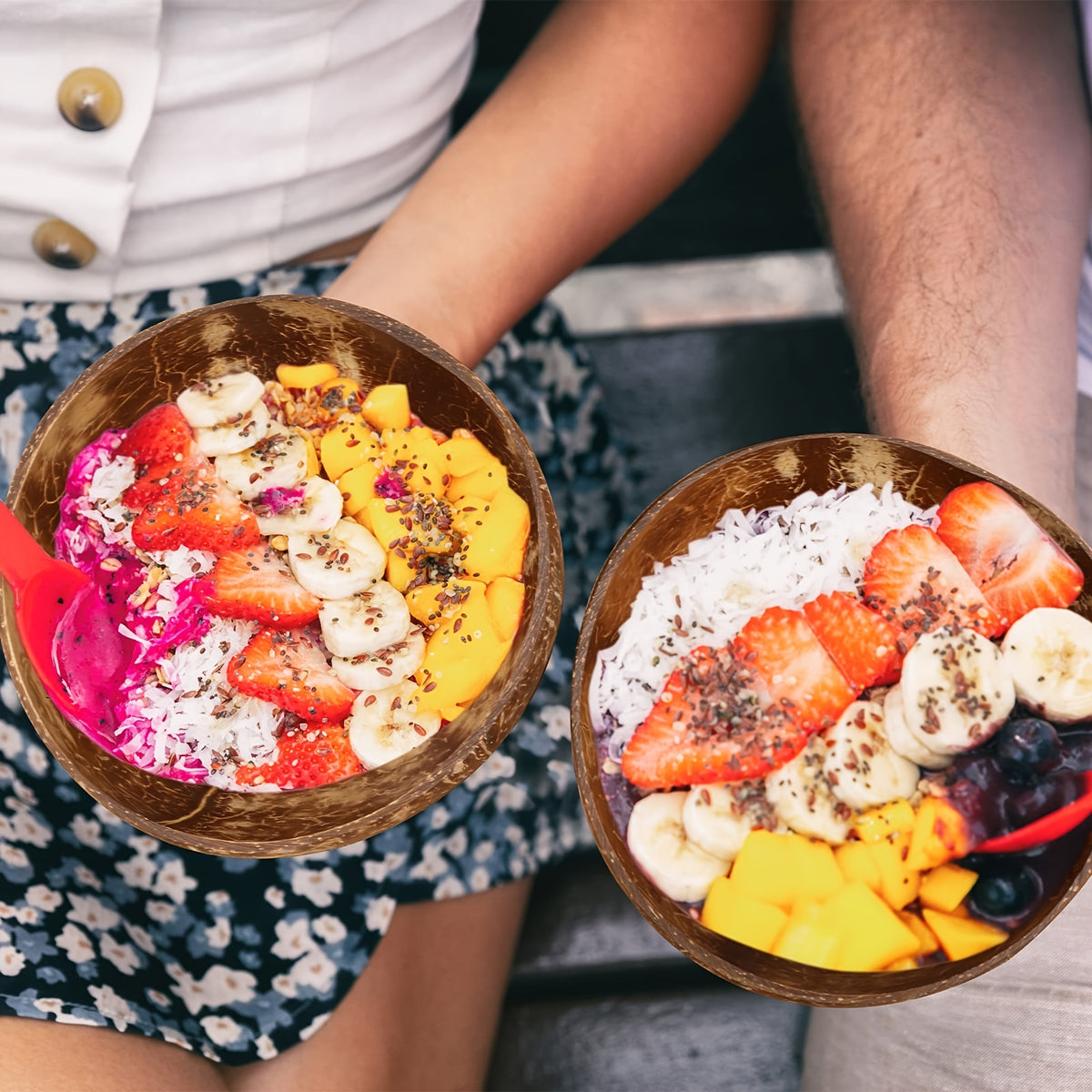 Coconut Shell Bowls Polished Wooden Bowls Natural Smoothie Acai Bowls Salad Bowls for Smoothie, Acai, Fruit, Salad & Yogurt - Perfect Decorative And Serving Bowls, Vegan Gifts Kitchen Decorcc, Rustic Kitchen Decor (3/12pcs, Polished)