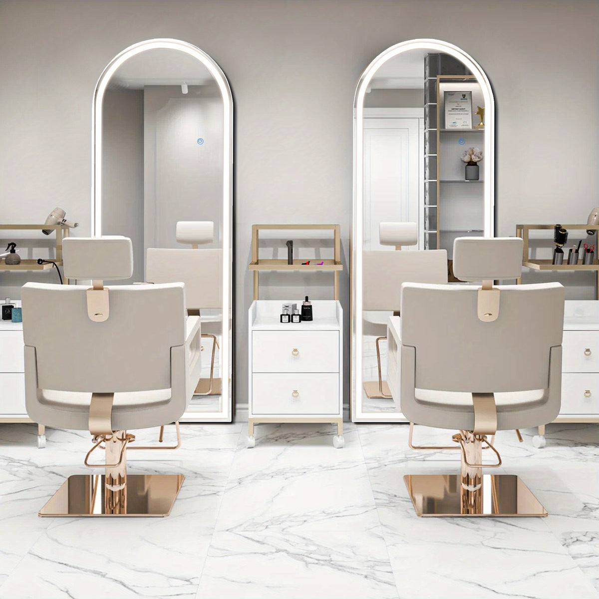 Aluminum Frame Full Length Mirror, Arched or Rectangular Dressing Mirror with LED and Unlighted Size Options for Bedroom and Living Room Decor