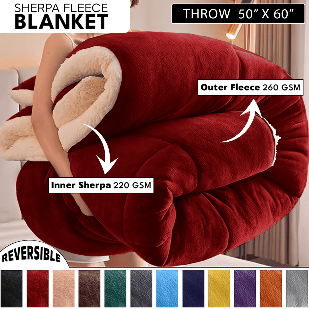 480GSM Heavy Sherpa Fleece Blanket – Double-Sided Warm Throw for Couch, Bed, Office and Travel, Reversible All Season Comfort, Room & Sofa Decoration, Holiday Gift, Sofa Blankets