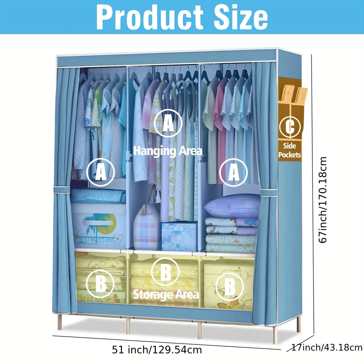 Portable Closet Storage Organizer Clothes Wardrobe Shoe Clothing Rack Shelf Dustproof Non-woven Fabric, Portable Closets