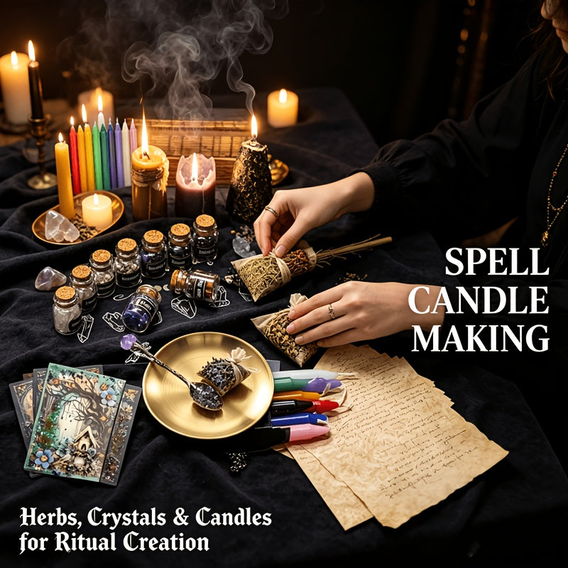 94/130/Large Witchcraft Supplies Kit for Spells, Witch Box Includes Pink Candles, Wiccan Supplies And Tools, Beginner Witchcraft Kit for Pagan Rituals Halloween